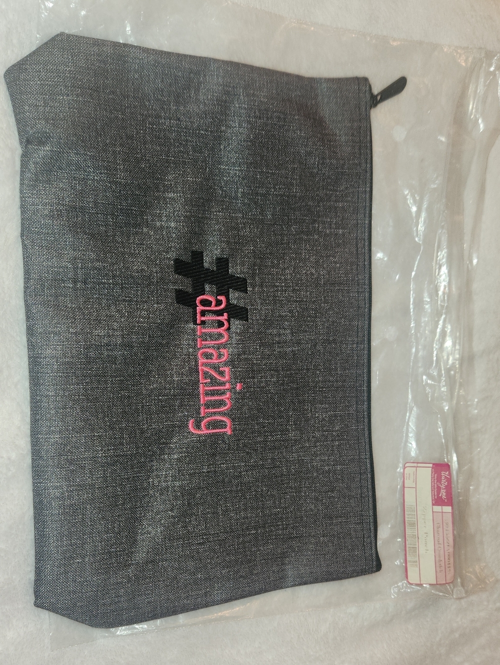 Thirty- One Charcoal Crosshatch Zipper Pouch